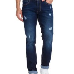 Parx Dark Blue Slim Fit Distressed Jeans-image-64