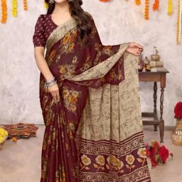 MIRCHI FASHION Maroon Floral Print Saree With Unstitched Blouse-picture-30
