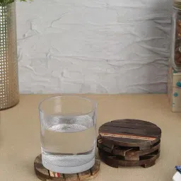 VarEesha Brown Mango Wood Round Coasters - Set of 4-89
