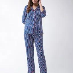 Miss Chase Navy & White Striped Shirt With Pyjamas-image-72