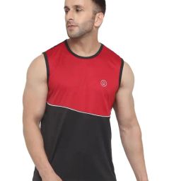 Chkokko Red & Black Regular Fit Colour Block Sports T-Shirt-image-44