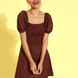 Melon by PlusS Brown Floral Print Dress-image-82