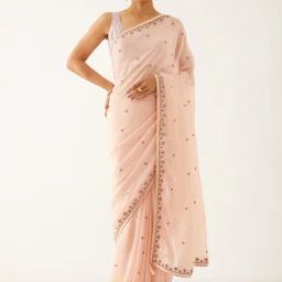 Taneira Light Pink Embroidered Saree With Unstitched Blouse-image-55