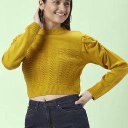 People by Pantaloons Mustard Self Pattern Sweater-picture-8