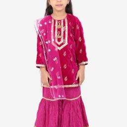 Little Bansi Kids Rani Embroidered Suit Set-image-79
