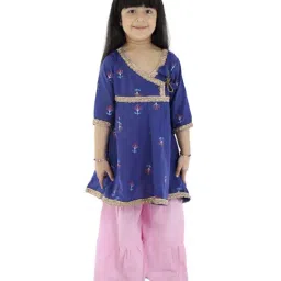 Ahhaaaa Kids Blue & Pink Cotton Floral Print Anarkali Set-image-78