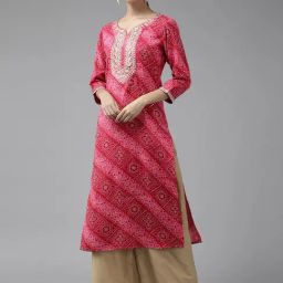 Yufta Pink Cotton Embroidered Straight Kurta-image-8