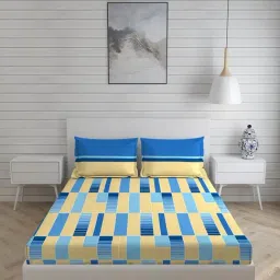 Layers Arizona Geometric Blue 104 TC Cotton Queen Bed Sheet with 2 Pillow Covers-image-29