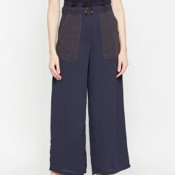 Marie Claire Navy High Rise Relaxed Fit Trousers-image-55