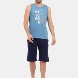 Masculino Latino Blue Regular Fit Printed Nightwear Set-image-36
