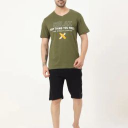 Masculino Latino Green & Black Regular Fit Printed Nightwear Set-image-67