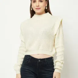 Crimsoune Club Cream Self Pattern Cropped Sweater-picture-4