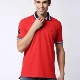 Dragon Hill Red Slim Fit Printed Polo T-Shirt-image-25