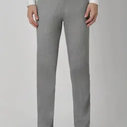 Peter England Grey Slim Fit Self Pattern Trousers-image-56