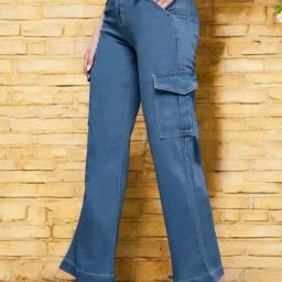 Miss Chase Blue Wide Leg High Rise Clean Look Regular Stretchable Denim Jeans-image-65