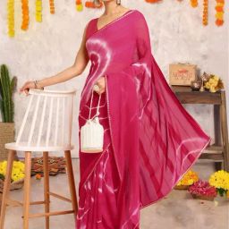 MIRCHI FASHION Pink Tie & Dye Saree With Unstitched Blouse-image-69
