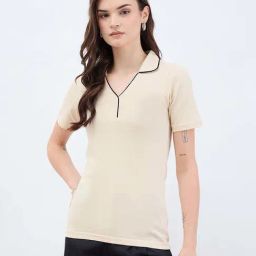 Styli Beige Cotton Regular Fit Polo T-Shirt-image-119