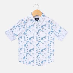 Allen Solly Junior White & Blue Cotton Printed Full Sleeves Shirt-picture-20
