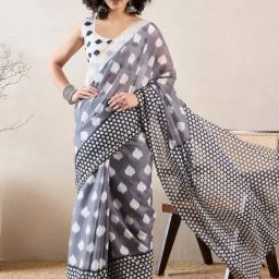 Vaamsi Grey Printed Saree With Unstitched Blouse-picture-14