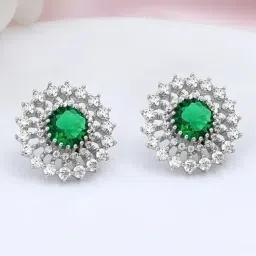 Zavya Green Floral Rhodium Plated 925 Sterling Silver Earrings for Women-image-58