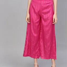 W Women Pink & Golden Striped Cropped Wide Leg Palazzos-image-21
