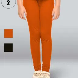 Lyra Kids Orange & Black Skinny Fit Leggings (Pack of 2)-image-116