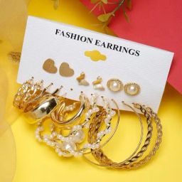 YouBella Contemporary Golden White Stud Earrings for Women - Set of 9-9