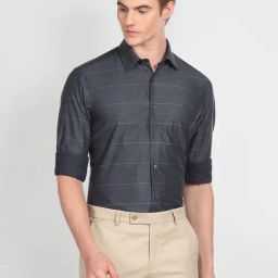 Arrow Grey Cotton Regular Fit Striped Shirt-picture-13