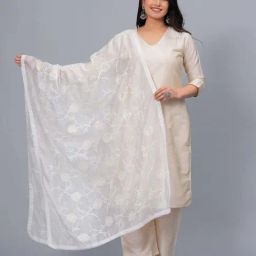Stylum White Embroidered Dupatta-15