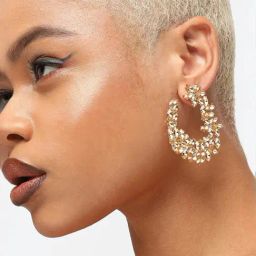 Sohi Gold Plated Party Designer Stone Hoop Earrings image 3