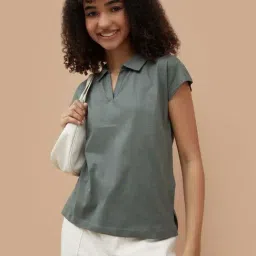 Fame Forever By Lifestyle Green Cotton Regular Fit Polo Top-picture-21