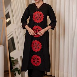 DIVASTRI Women Geometric Printed V-Neck Pure Cotton A-Line Kurta with Palazzos-image-20