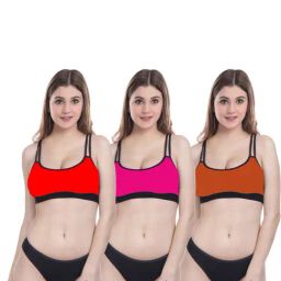 AROUSY Pink & Red Cotton Bra Panty Set - Pack Of 3-image-88