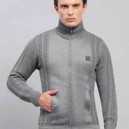 Monte Carlo Grey Regular Fit Self Pattern Pullover-image-13