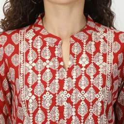 Saffron Threads Red Printed A Line Kurta image 5