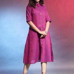 CHARUKRITI Purple Cotton Woven Pattern A Line Kurta-picture-13