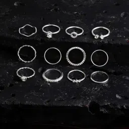 Accessorize London Women's Silver Crystal Ring Pack Of 12-image-26