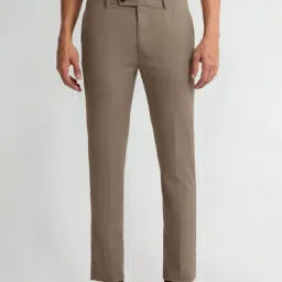 Arrow Brown Slim Fit Checks Trousers-picture-0