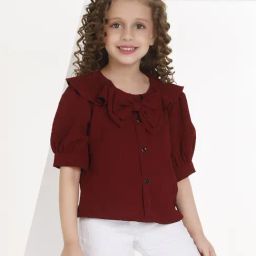Peppermint Girls Maroon Self Design Top-picture-42