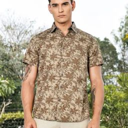 Thomas Scott Olive Slim Fit Floral Shirt-image-72