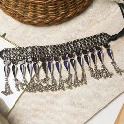 Teejh Inaya Blue Silver Oxidized Choker Necklace-21