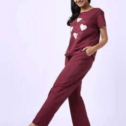 YU by Pantaloons Maroon Cotton Printed Top Pyjama Set-picture-38