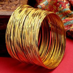 Zeneme Gold Plated Textured Bangles for Women & Girls Set of 24-10