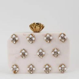 Odette White Embellished Clutch-image-59