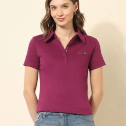 U.S. Polo Assn. Wine Cotton Solid Short Sleeves Polo T-Shirt-picture-48