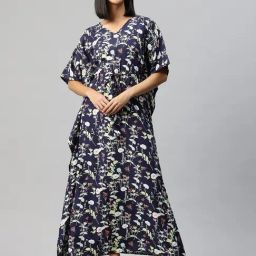 Cottinfab Navy Blue Floral Kaftan Dress-image-94