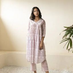 Akiso Inara Blush Pink Handblock Printed Kurta-picture-17