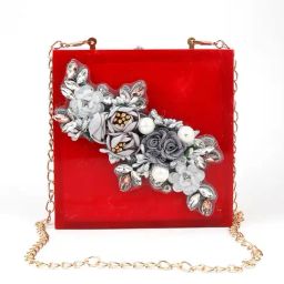 Odette Red Embellished Clutch-25