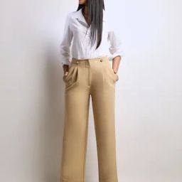 Vero Moda Beige Straight Fit High Rise Pleated Trousers-image-92