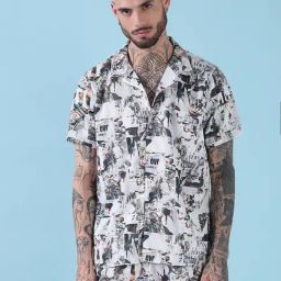 SHOWOFFFF White Relaxed Fit Printed Co-Ord Set-image-0